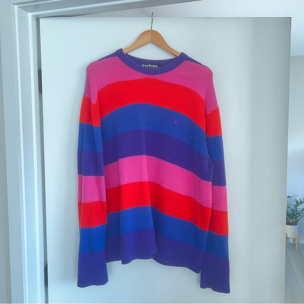 Acne Studios Colorblock Stripe Sweater Pink Purple Red Blue Crewneck Size L